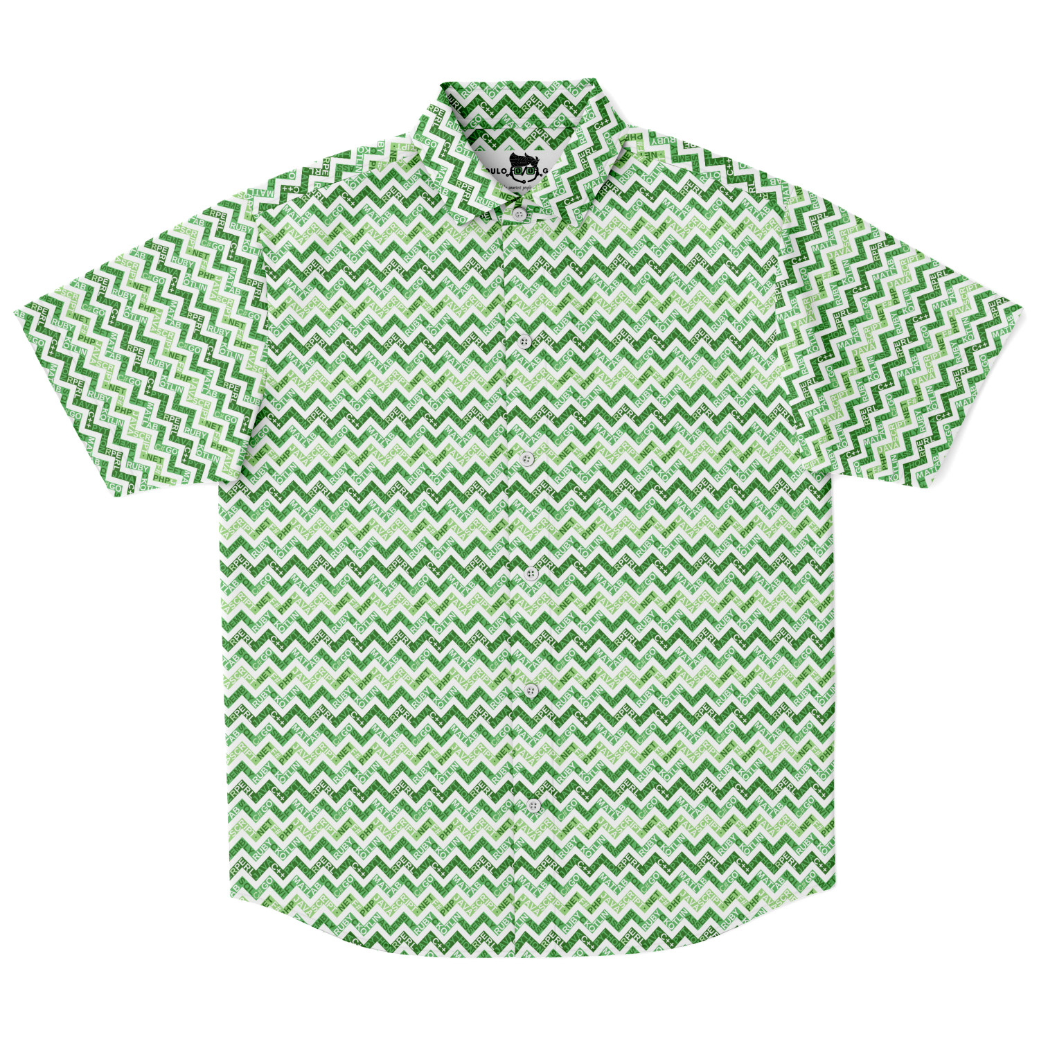 Lots'o Languages Short Sleeve Button Down Shirt - Green