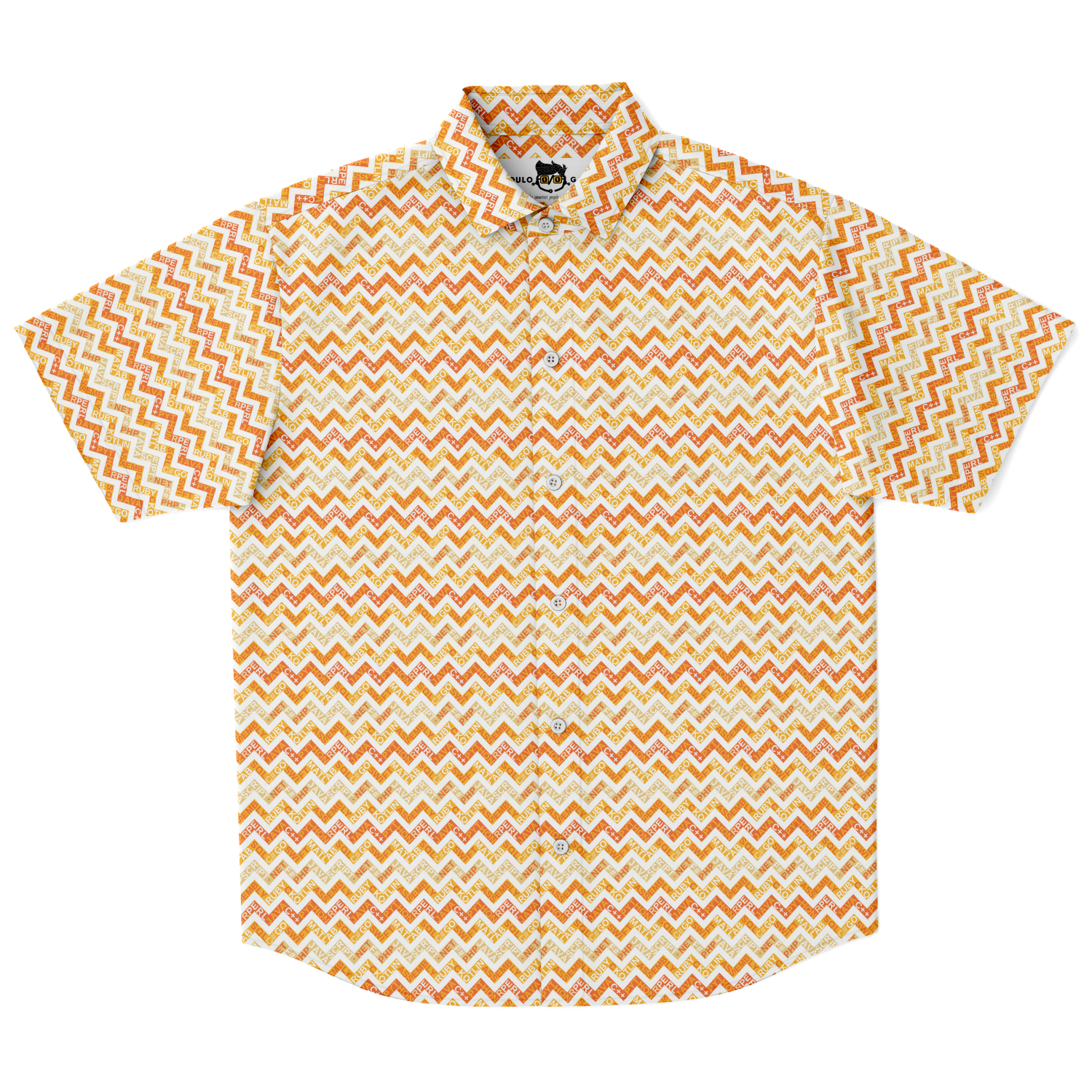 Lots'o Languages Short Sleeve Button Down Shirt - Orange