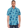 Hexabiscus Short Sleeve Button Down Shirt - Blue